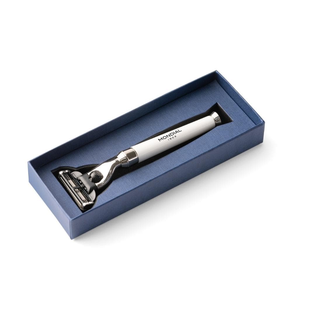 Premium Cartridge Razor Handle in White Resin & Chrome - Image 4