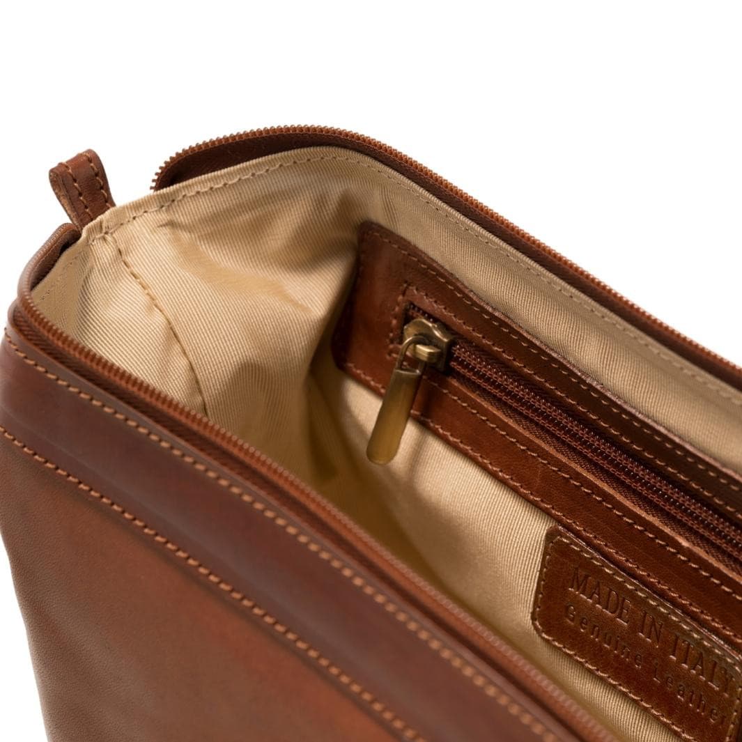 Single Zipper Toiletry Kit Bag in Tuscan Leather - Image 3